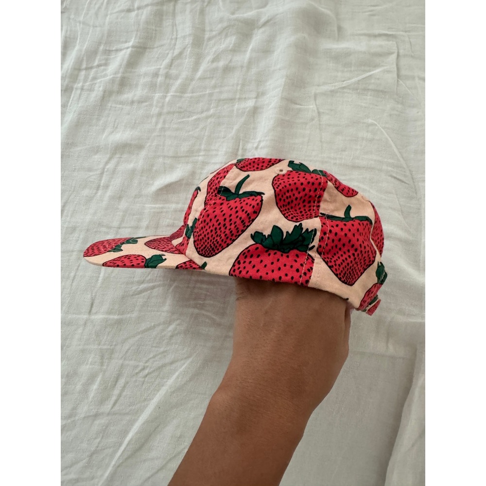 BAGGU Strawberry Print Baseball Cap Pink Red Organic Cotton Adjustable Hat RARE - Picture 4 of 7